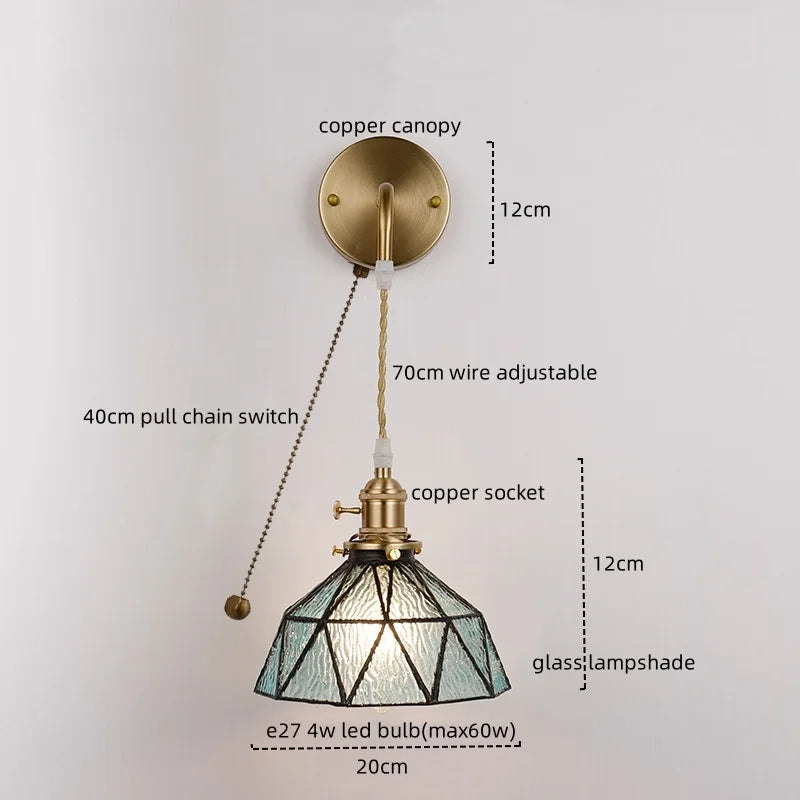 Copper Glass LED Wall Light for Modern Nordic Living Room Bedroom