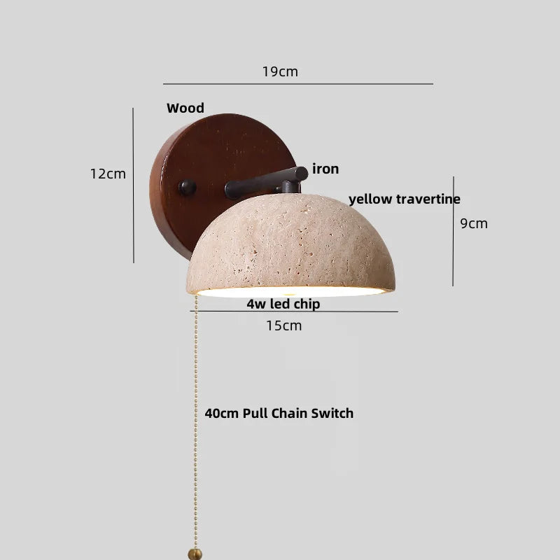Yellow Travertine LED Wall Lamp Iron Pull Chain Switch Nordic Modern Stair Light