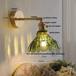 Afralia™ Copper Rotate LED Wall Light with Pull Chain Switch - Modern Glass Bedside Sconce