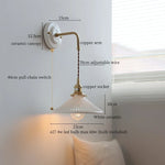 Afralia™ Copper Ceramic LED Wall Light with Pull Chain Switch for Living Room Decor.