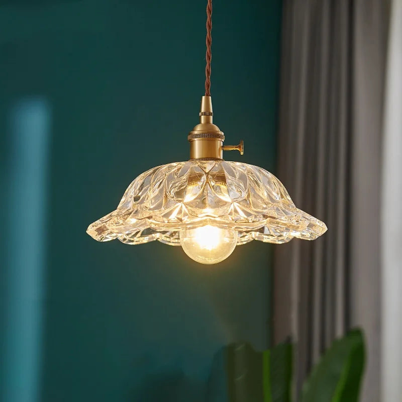 Japanese Style LED Pendant Lamp Copper Glass Hanging Light Fixtures