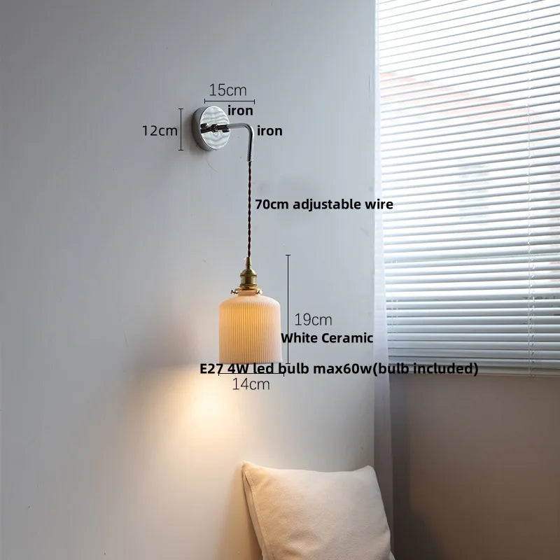 White Ceramic LED Wall Sconce Nordic Modern Iron Base Stair Light Fixture