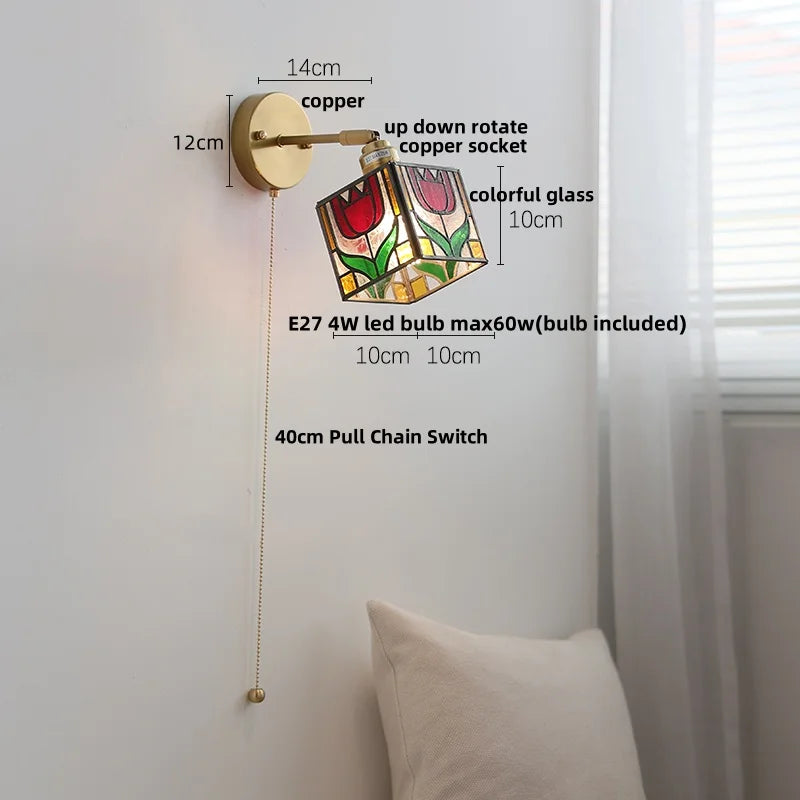 Rotatable Flower Glass LED Wall Sconce with Pull Chain Switch for Home Decor
