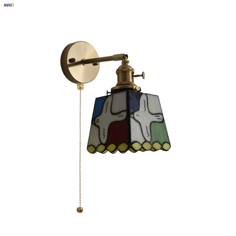 Tiffany Style Colorful Glass Wall Light Fixture - Up Down Rotate Bedside Lamp