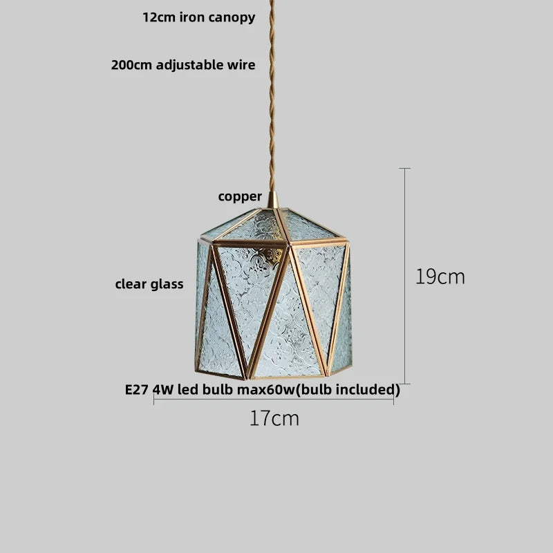 Blue Glass LED Pendant Light Fixture Modern Nordic Wire Hanging Lamp