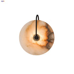 Nordic LED Wall Sconce Black Iron Round Marble Light Fixture