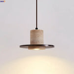 Stone Wood LED Pendant Lights Yellow Travertine Vintage Hanging Lamp