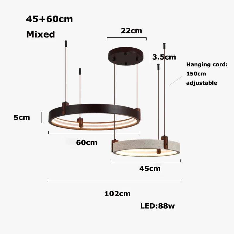 Natural Stone Wood Ring LED Chandelier for Dining & Living Room