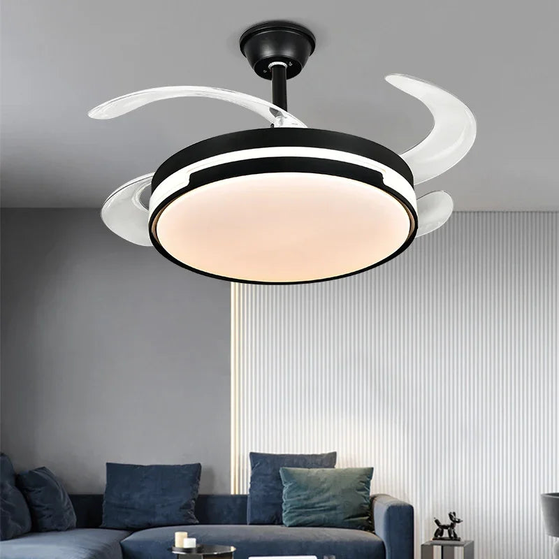 Invisible Ceiling Fan with LED Light, Retractable Blades, Remote Control