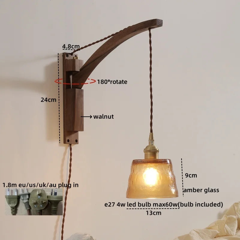 Nordic LED Wall Sconce Walnut Copper Stair Light Fixtures