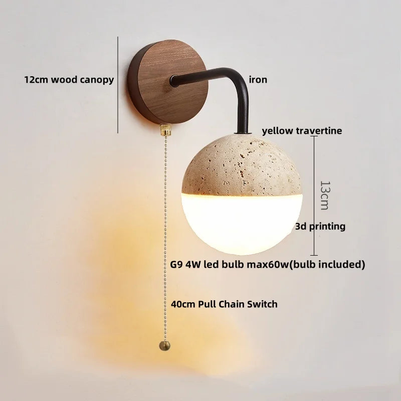 Yellow Travertine LED Wall Lights Coffee Bedroom Bedside Lamp Modern Nordic Decor