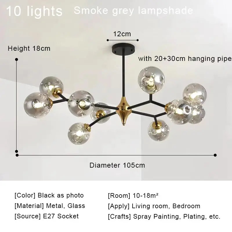 Nordic Glass Ball LED Chandelier Modern Ceiling Lamp Home Decor Fixture