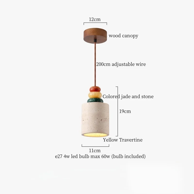 Wood Stone LED Pendant Light Yellow Travertine Modern Luminaria