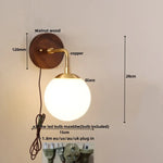 Wood Glass LED Wall Sconce Pull Chain Switch Bathroom Vanity Light