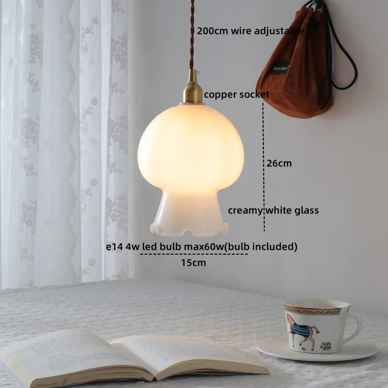 Walnut Glass Pendant Lamp: Nordic LED Hanging Light Fixture for Dining Room, Bedroom, Bar