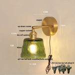 Afralia™ Green Glass LED Wall Lights Pull Chain Switch Vintage Style Bedside Lamp