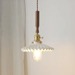 Ceramic Walnut Wood LED Pendant Light Fixture for Dining Room and Home Decor