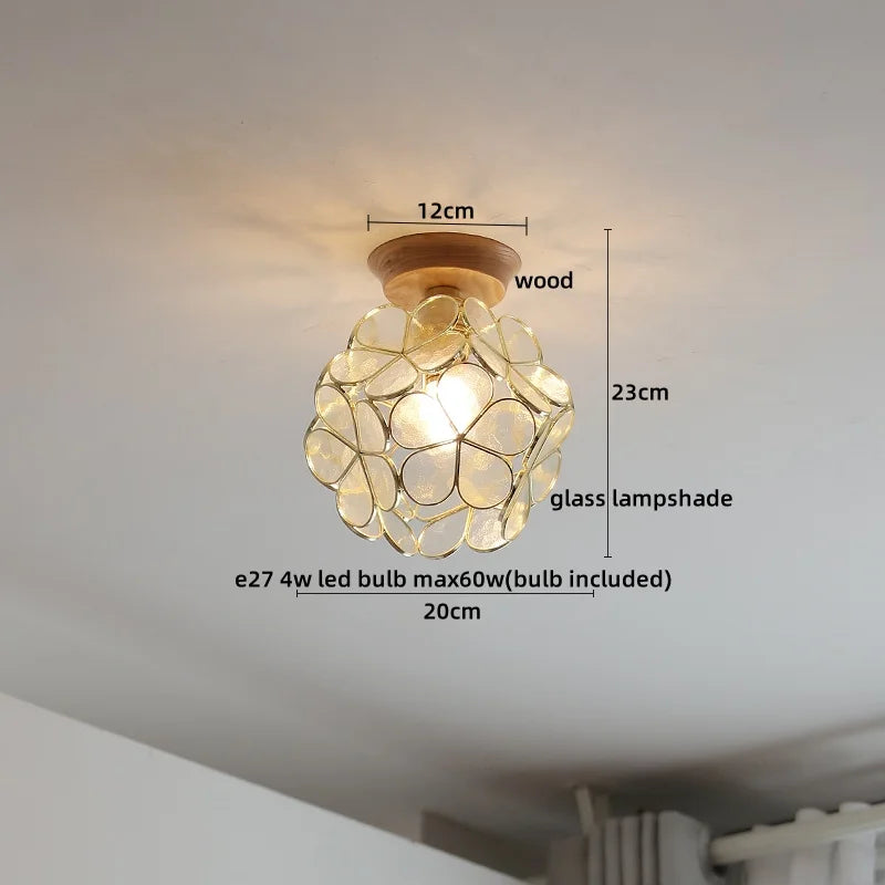 Glass Wood LED Ceiling Lamp for Home Lighting and Decoration