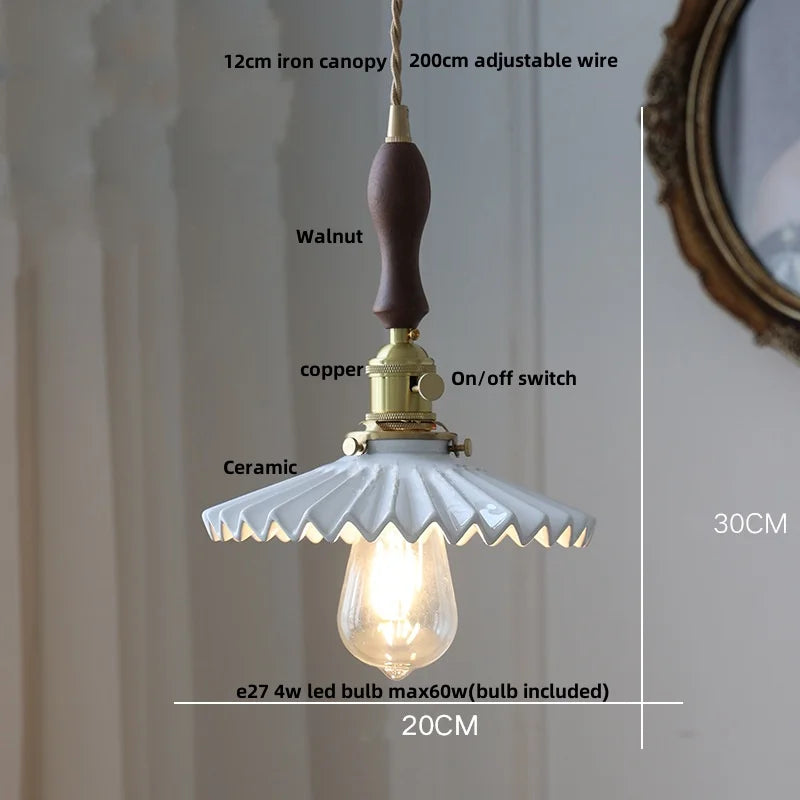 Wire Adjustable LED Pendant Light - Brass Knob Switch E27 Nordic Modern Ceramic Hang Lamp