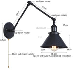 Afralia™ Gold Long Arm LED Wall Sconce with Pull Chain Switch