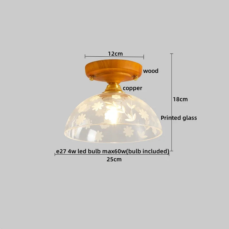 Wood Glass LED Ceiling Lights Modern Luminaria De Teto for Home Décor