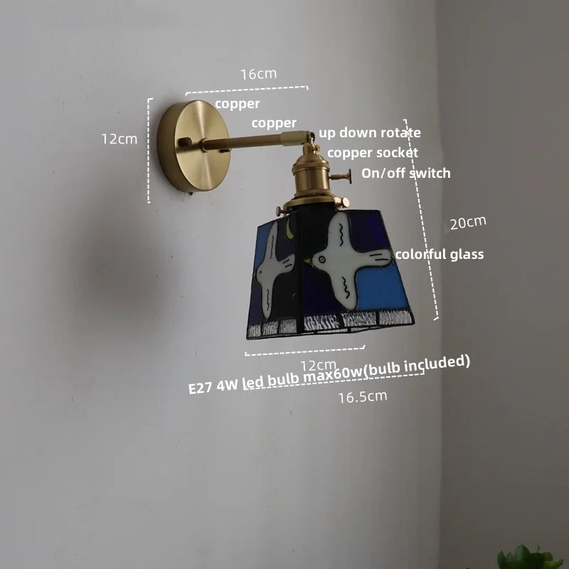 Tiffany Style Peace Dove Glass Wall Sconce LED Lamp with Adjustable Wire and Pull Chain Switch.