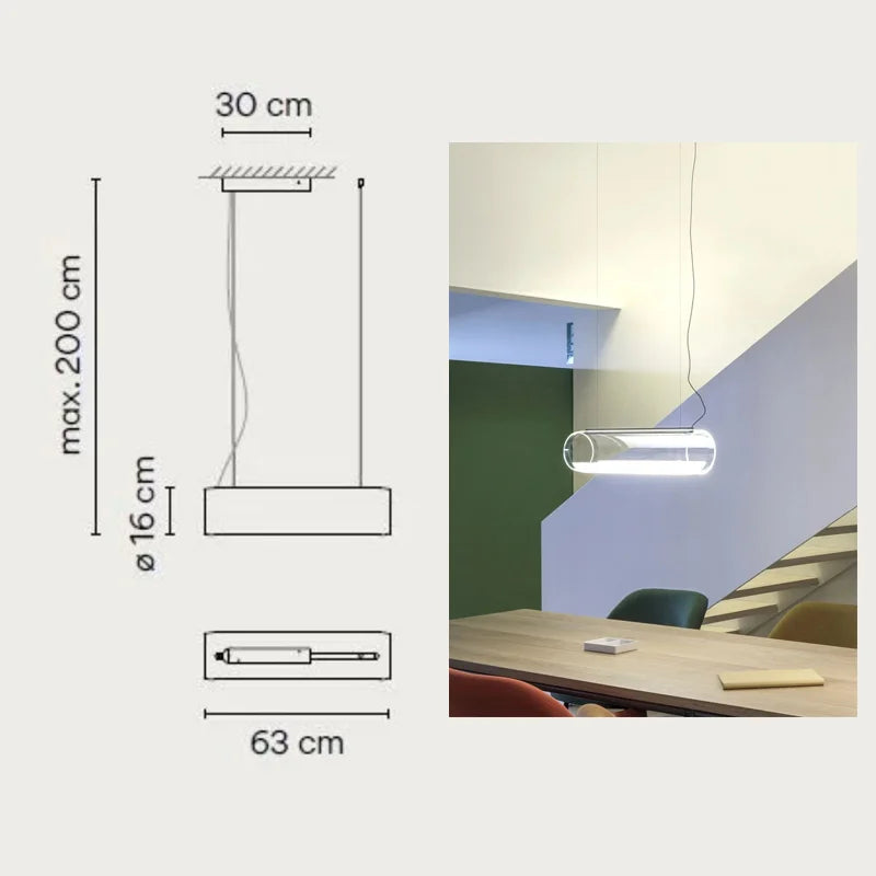 Clear Glass Cylinder Chandelier - Modern Decorative Indoor Suspension Lamp