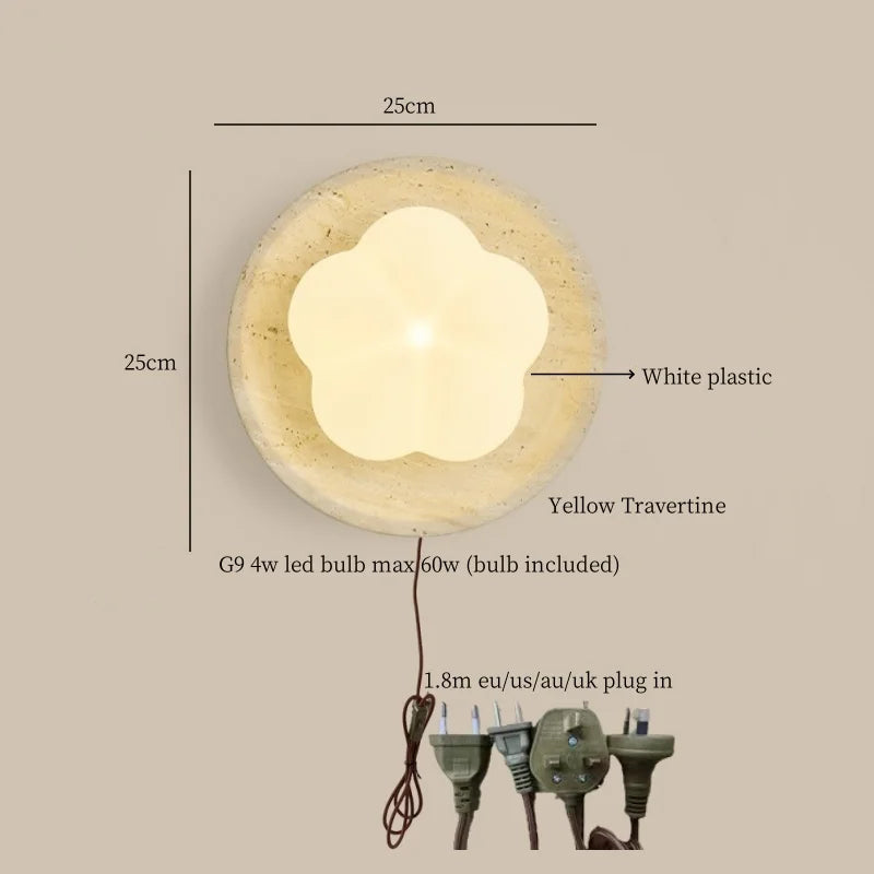 Afralia™ Modern Cotton LED Wall Lamp Pull Chain Switch Yellow Travertine Nordic Bedroom Living Room