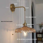 Amber Vintage LED Wall Light Glass Copper Pull Chain Switch Hallway Lamp