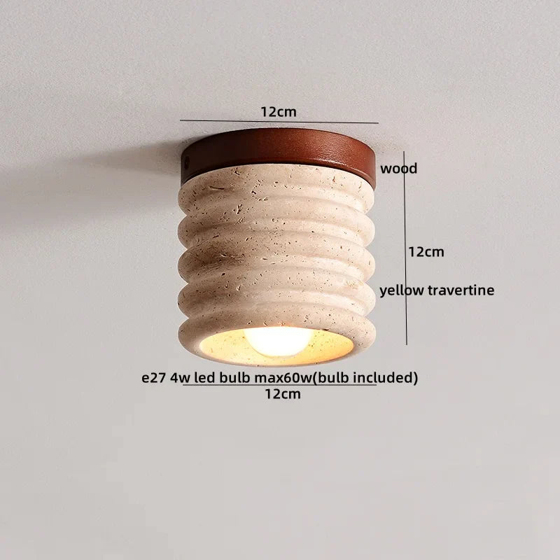 Yellow Travertine Stone LED Ceiling Light Fixture White Glass Ceiling Lamp