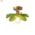 Green Flower Glass Copper Ceiling Light - Nordic Modern LED, Living Room Bedroom Hallway Fixtures