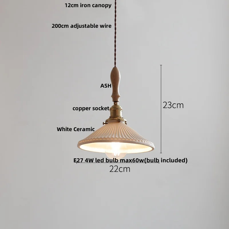 Wood Ash LED Pendant Light - Adjustable Nordic Modern Hanging Lamp