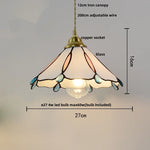 Walnut Wood LED Pendant Tiffany Glass Hanging Lamp - Vintage Dining Room Light