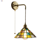 Tiffany Glass LED Wall Lights Modern Pull Chain Bedside Lamp