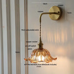 Amber Glass LED Wall Sconce, Brass Finish, Adjustable Wire, Modern Nordic Style