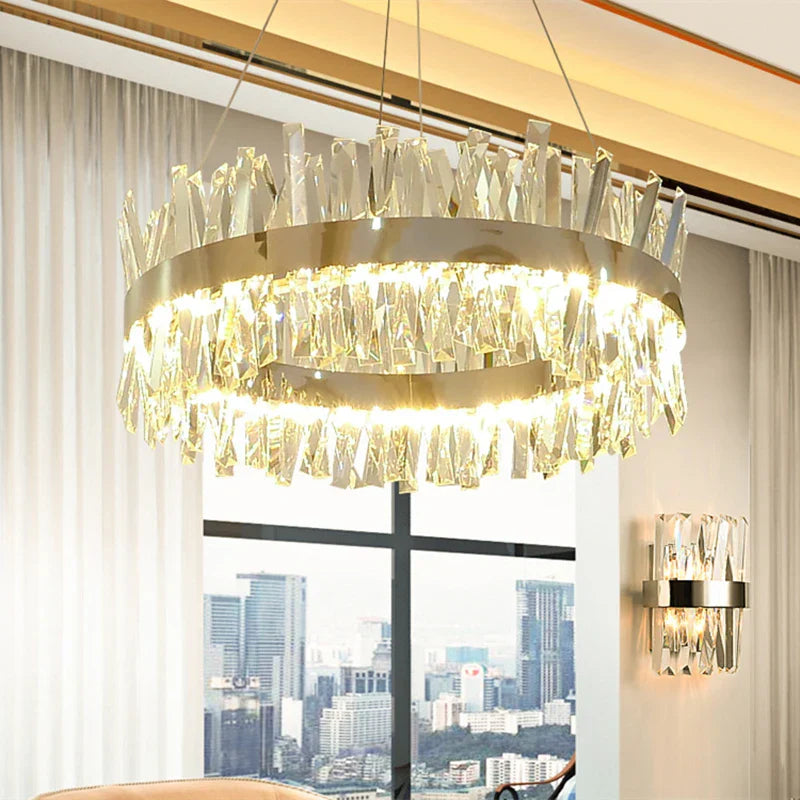 Crystal LED Pendant Light Chrome/Gold Luxury Chandelier for Kitchen Living Room.