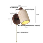 Yellow Travertine Wood Wall Light: Up Down Rotate LED Fixture with Pull Chain Switch.
