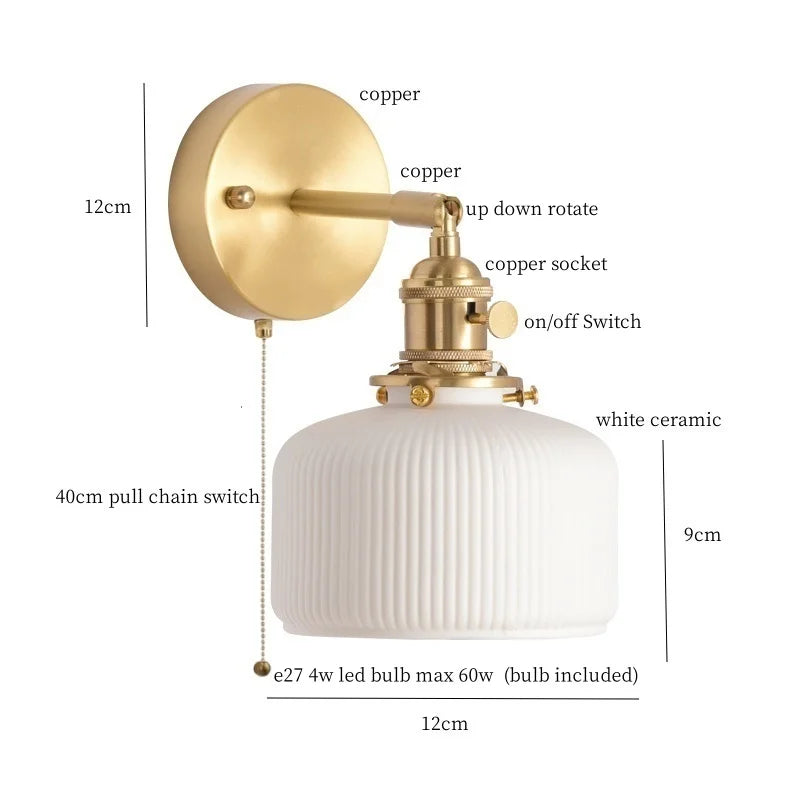 White Ceramic Ball LED Wall Lamp - Japanese Vintage Wall Sconce Lighting