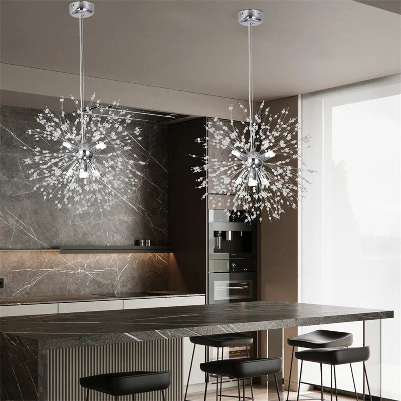 Dandelion Chandelier 8-Light Sputnik Pendant Light Gold/Silver Living Room Fixture