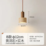 Japanese Wooden Stone Chandelier Pendant Light, Wabi-Sabi Style Yellow Cavity-Stone Lamp