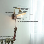 Nordic LED Walnut Wood Wall Lamp with Rotating Ceramic Copper Pull Chain Switch