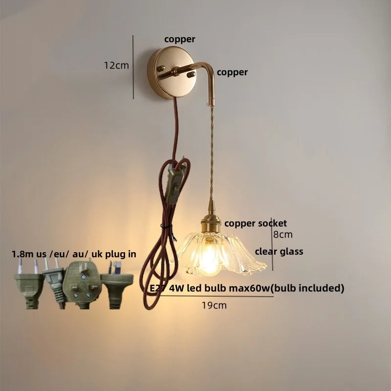 Clear Glass LED Wall Light | Modern Adjustable Nordic Copper Lamp Fixtures