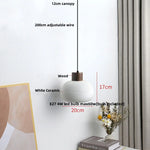 Wood LED Pendant Lamp White Ceramic Ball Hanging Lights