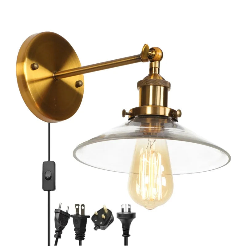 Vintage Industrial LED Wall Lamp with Clear Glass Shade