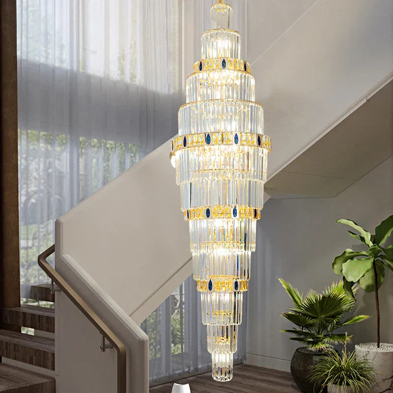 Crystal Chandelier: Duplex Building Spiral Staircase Contemporary Light Luxury Fixture
