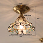 Afralia Wood Copper LED Ceiling Light Amber Glass Plafond Lamp