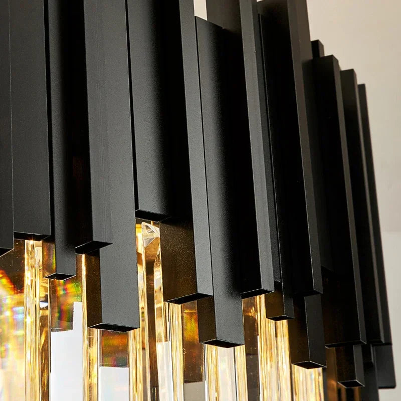 Oval LED Crystal Chandelier: Modern Black Pendant Light for Living Room, Bedroom, Dining Room