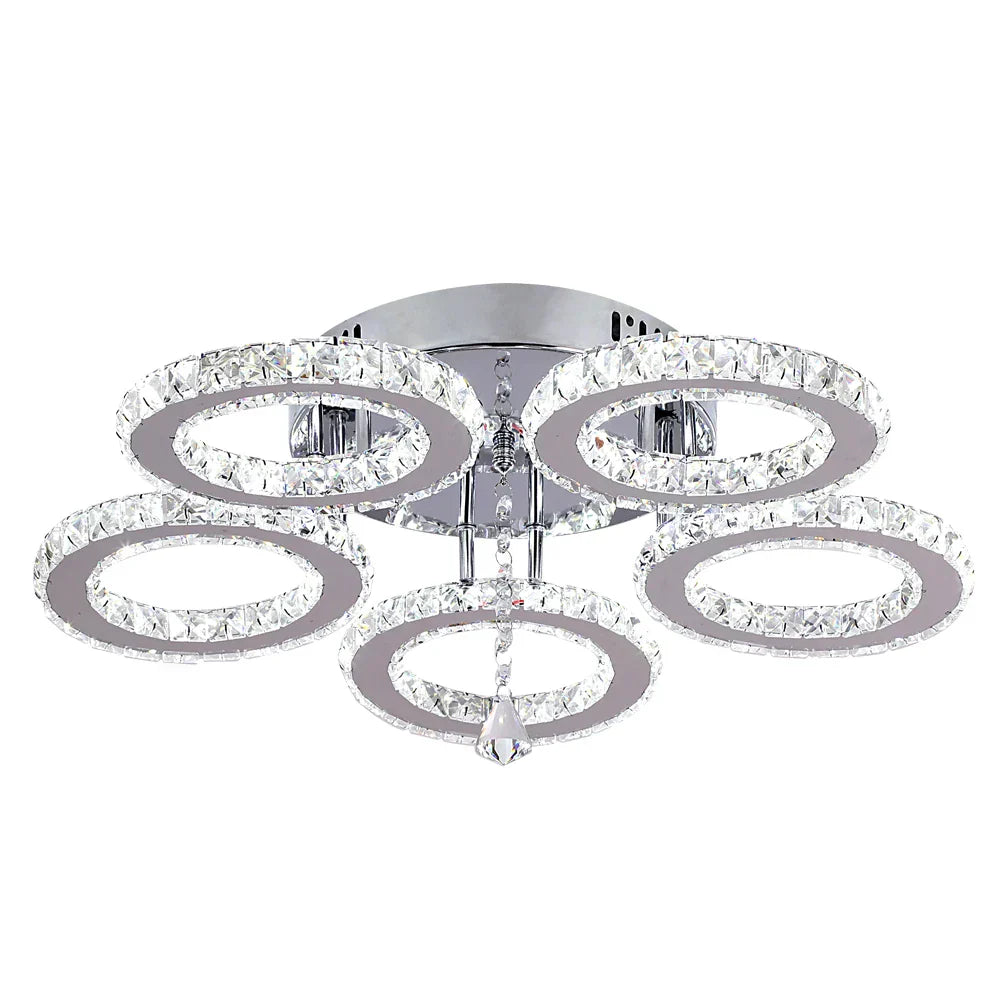 Crystal Flush Mount Chandelier: App Dimmable Rings Shape Ceiling Light