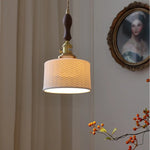 Walnut Wood LED Pendant Lights with Ceramic Accent & Copper Knob Switch