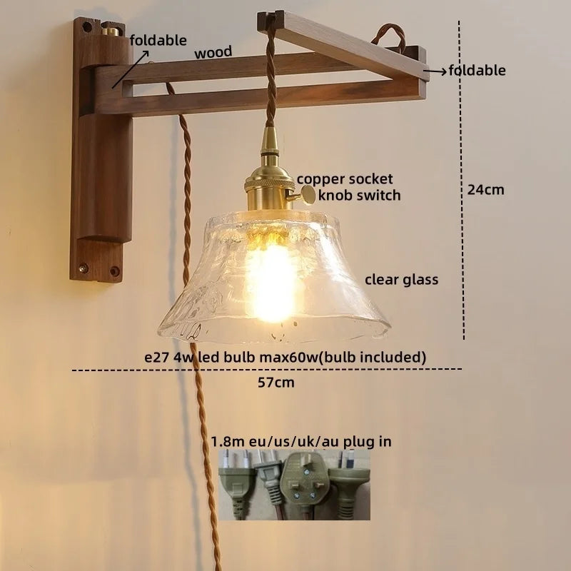 Wood Copper LED Wall Lamps Modern Bathroom Mirror Light Fixtures
